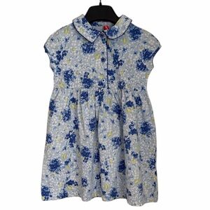Hanna Andersson Girls Blue Floral Dress Size 90 (2T) Cotton Peter Pan Collar